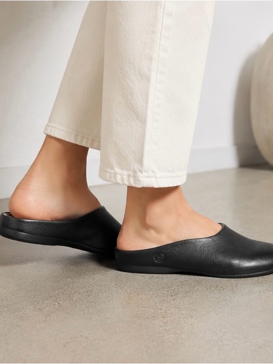 Born Shoes - Børn Womens 8 Leather Mules Black Slip On Ballet Flat Loafers Minimalist NWOT